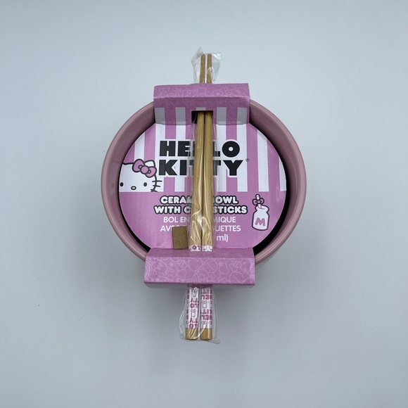 NEW Hello Kitty Ceramic Ramen Noodle Bowl w/ Chopsticks Pink Sanrio - Picture 6 of 7